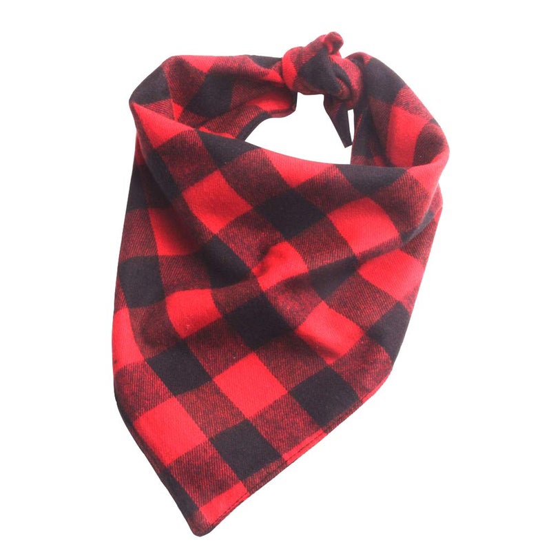 YAKA Pet Dog Bandana Triangle Bibs Scarf, Double-Cotton Plaid Printing Kerchief Set Accessories for Small and Medium Dog (Small/Neck Circumference suitable8.6-15inch, Red and Black lattices) - Image 1